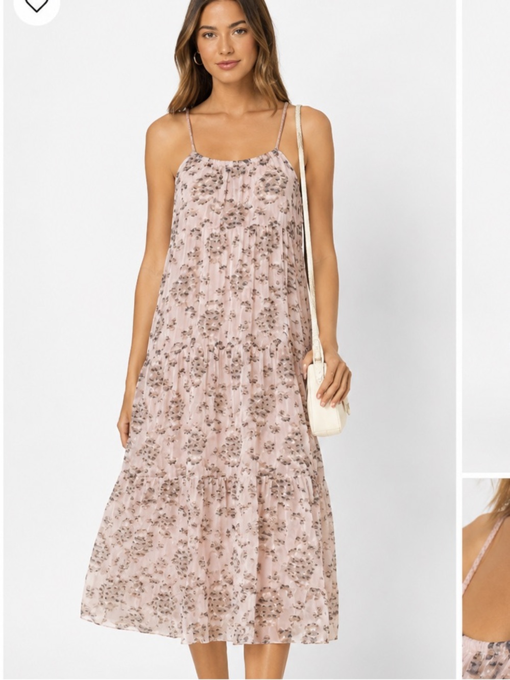 Elena Baldi silk blend Tiered Floral Midi Dress Size Large Pink Chiffon